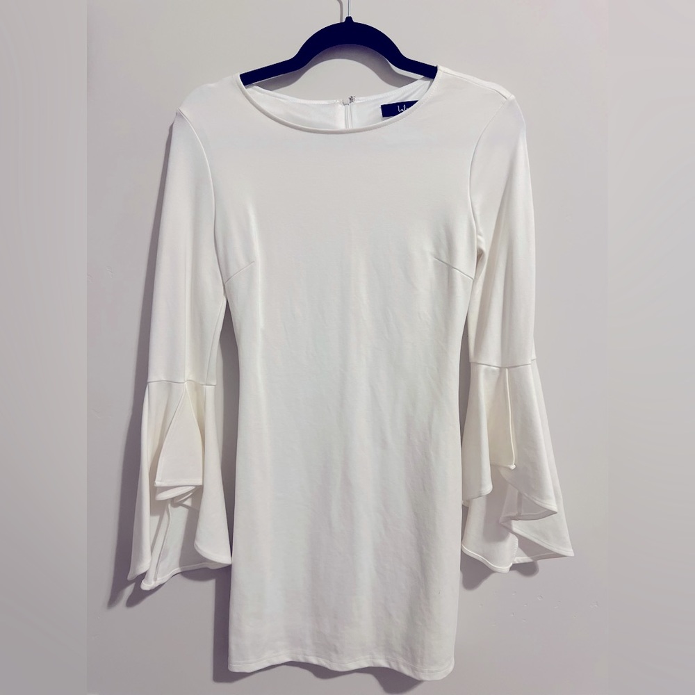 Gimme Some Flair White Flounce Sleeve Bodycon Dress Small